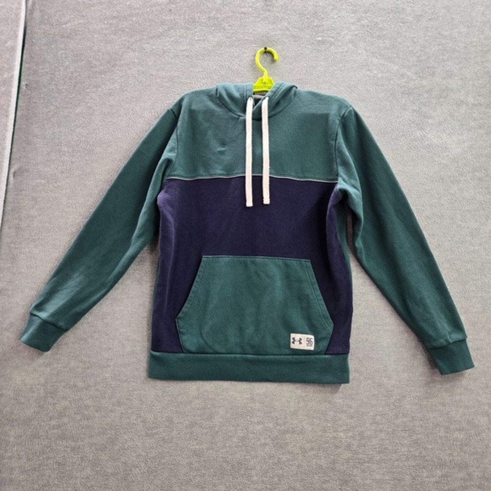 Under Armour Men Sweatshirt Small Green Colorblock Playback Fleece Hoodie Loose